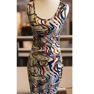 Y2K 90s Retro Party Dress Club Sexy Stretch Bodycon Money Chains Miami Jersey L